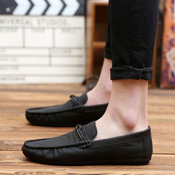 

summer casual leather loafer men fashion soft doug shoes male comfortable driving shoes men moccasins slip on loafers male, Black