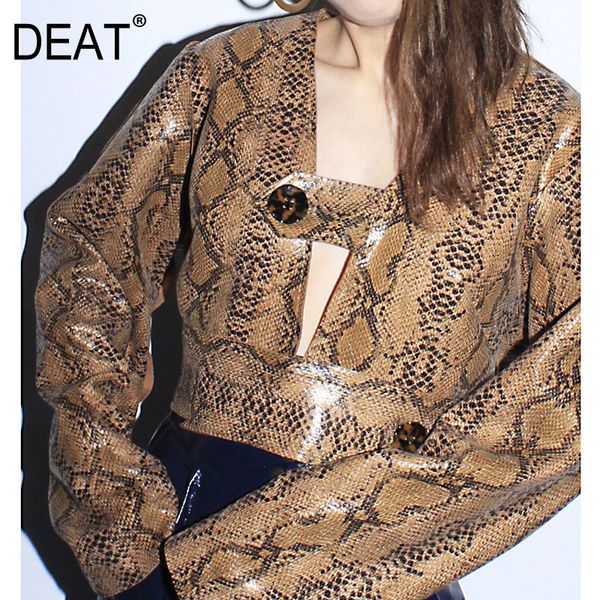 

deat] 2019 new spring summer long sleeve snakeskin pattern cool personality short jacket women coat fashion tide jx59, Black;brown