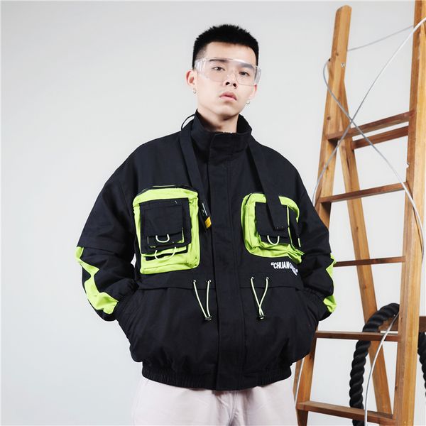 

autumn jacket men black cargo japanese streetwear jackets coats, Black;brown