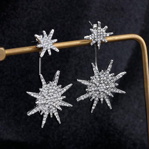

aensoa trendy elegant long double star drop earrings fashion charm star dangle earrings for women fashion wedding jewelry 2020, Silver