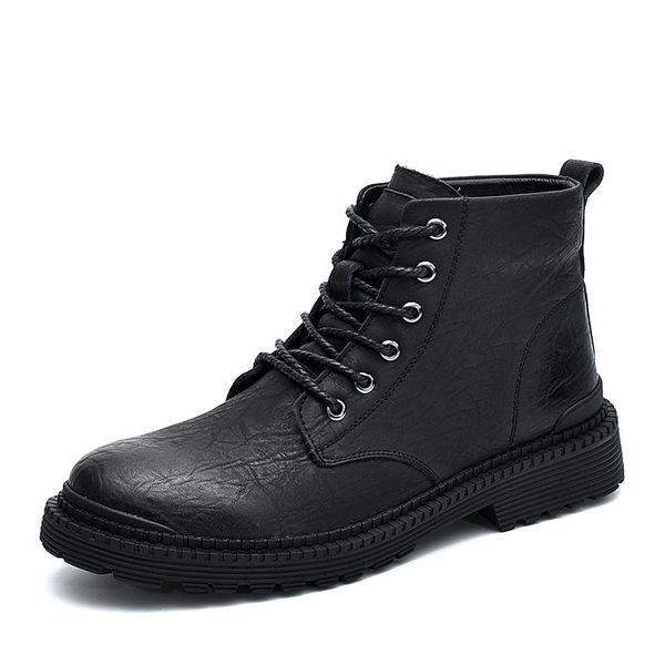 

men's ankle boots chukka cotton-padded boots winter leather warm outdoor safety work shoes lace-up high-6 inch round-toe, Black