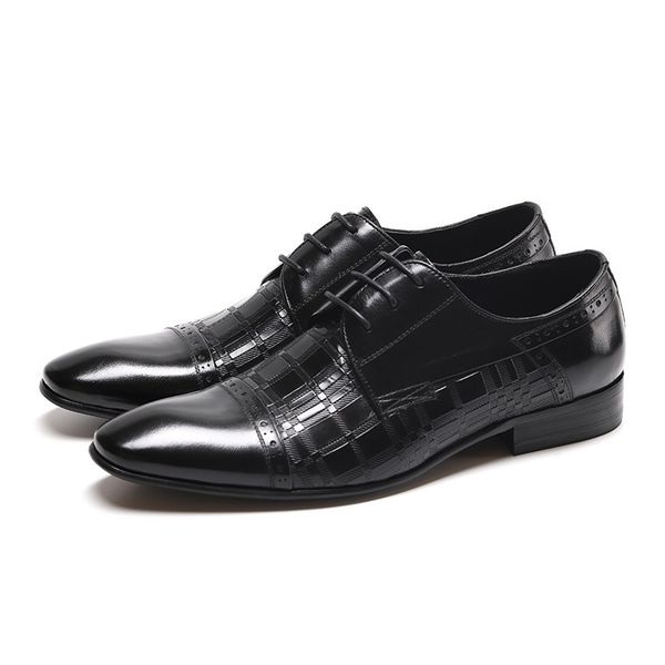 

men's pointed lace up formal dress office leather shoes brogue casual party shoes men's flats, Black
