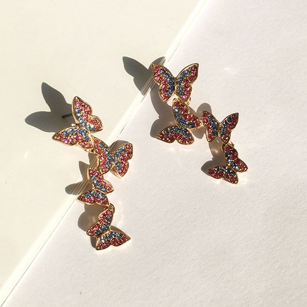 

2020 rhinestone colorful stones butterfly angel wings piercing earrings trendy fashion korean party jewelry bijoux ing, Golden;silver