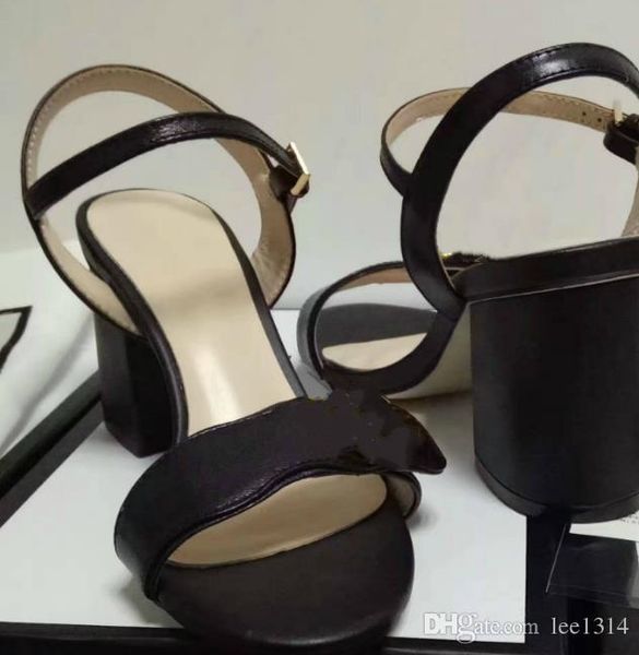 

fashion leather high heels female thick with fish mouth sandals female metal buckle suede casual sandals, Black