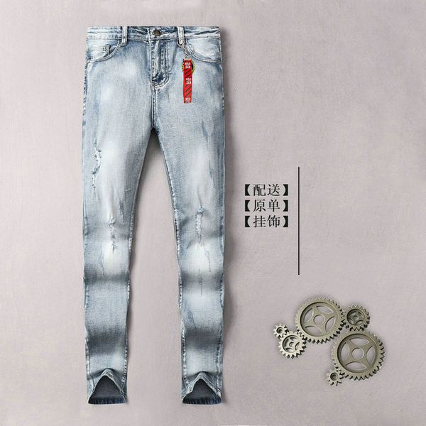 

amn brand designer mens jeans classic luxury denim cowboy pants fashion pendant light colored comfortable wild jeans selling, Blue