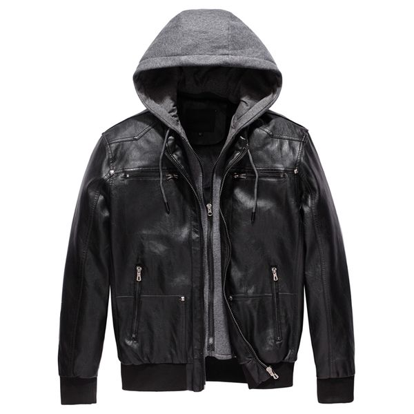 2019 Leather Hooded Jacket Men Motorcycle Detachable Hood Zipper Coat Pu Faux From Aprili 69 04 Dhgate Com