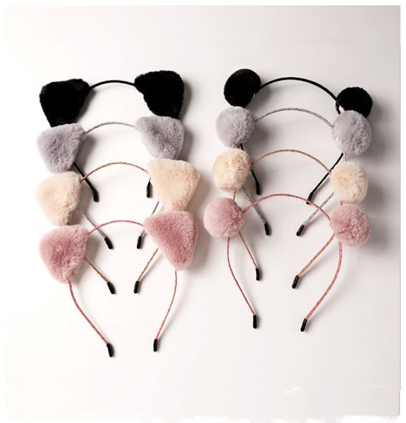 

sweet girls cute cat ear plush headband hair hoop big plush ball hairband hair accessories for kids women girls, Slivery;white