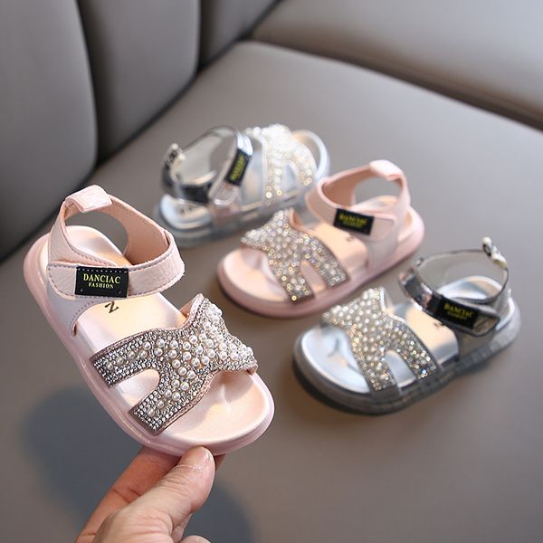 

summer girls baby sandals rhinestone princess soft bottom non-slip beach shoes 1-3 years old children's shoes t200411, Black;red