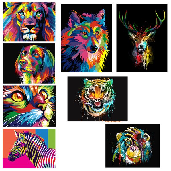 

new diy framed deer cat lion oil painting by numbers animal anime colorful paint wall art picture for living room home decor