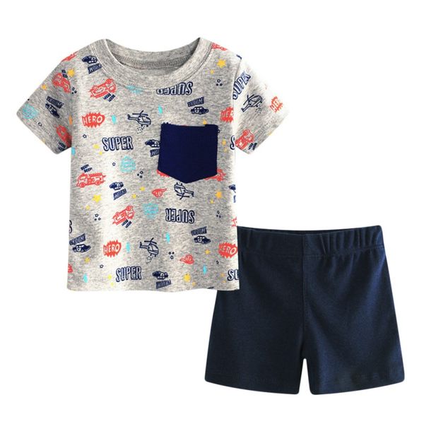

baby boy summer toddler infant boys t-shirt + pants set cotton newborn suit printing infant set d, White
