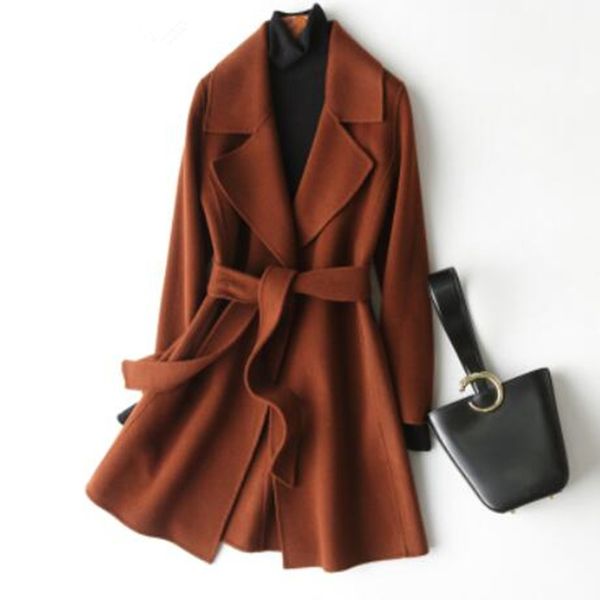 

2019 winter coat women warm wool coat women autumn long women's cashmere coats fashion jacket outwear, Black
