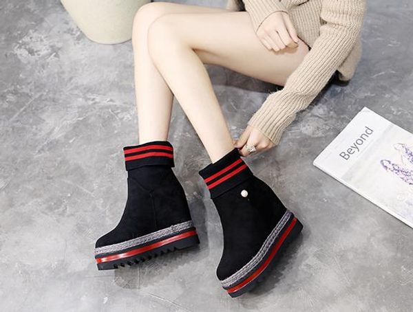 

2019 new net red short boots tide thick bottom super high heel socks cotton socks autumn and winter plus velvet women's boots, Black