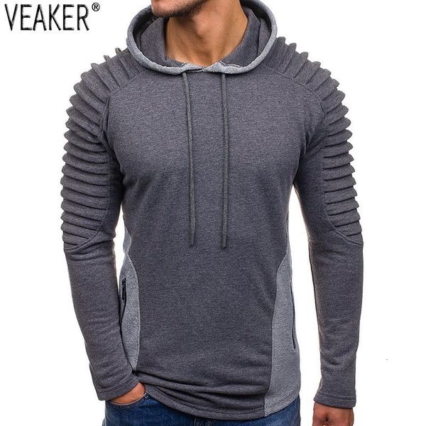 

nieuwe mannen high street lange mouw truien sweatshirt mannelijke geplooide hoodies slim fit hip hop hoodie sweatshirts, Black