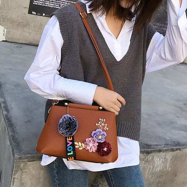 

small ladies handbags flowers shell women pu leather clutch bag flower hair ball ornaments women bags casual flower bag