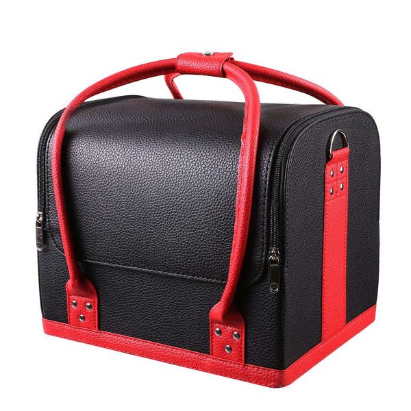 

fggs-professional large removable pu leather cosmetic makeup vanity box jewelry saloon case bag (black