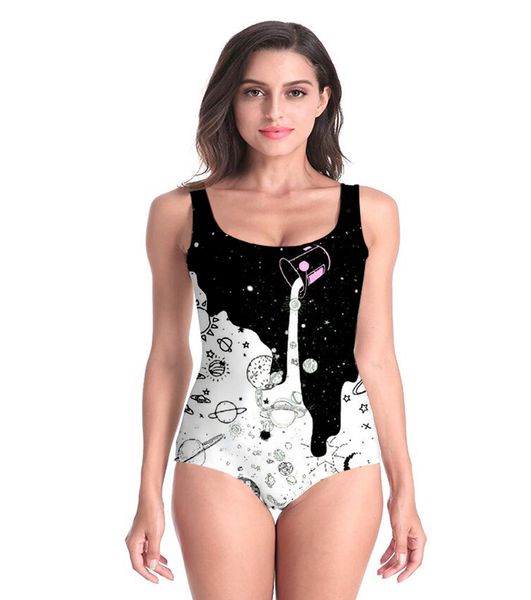 

funny milk space galaxy women's ladies sleeveless holiday summer girl 3d printed beach swimwear one piece swimsuit-1, Black;white