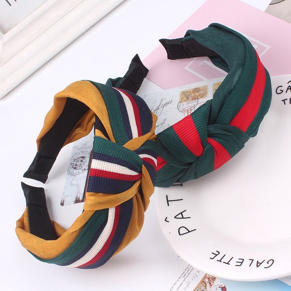 

new 2019 stripe collision colored ribbon knotting and twisting wide edge hair hoop hoop korean edition hair decoration lady, Slivery;white