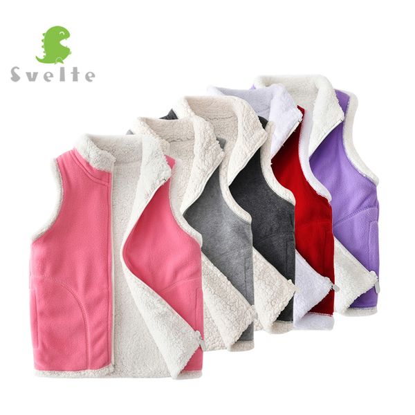

svelte for winter kids boys girls lining fur fleece vest candy color zipper solid waistcoat inside fur kids vest, Blue