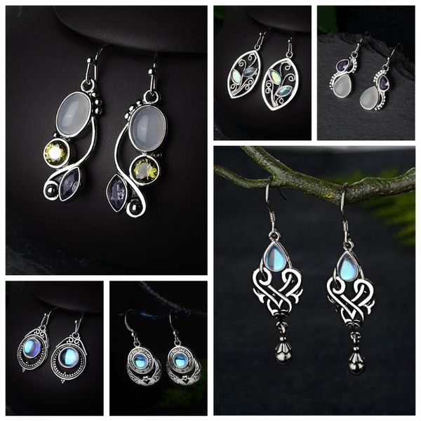 

new vintage moonstone earrings tassel earring for women korean jewelry 2020 femme kolczyki, Silver