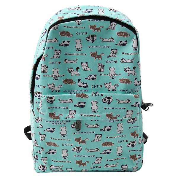 

women's graffiti canvas saika college wind backpack(green cat