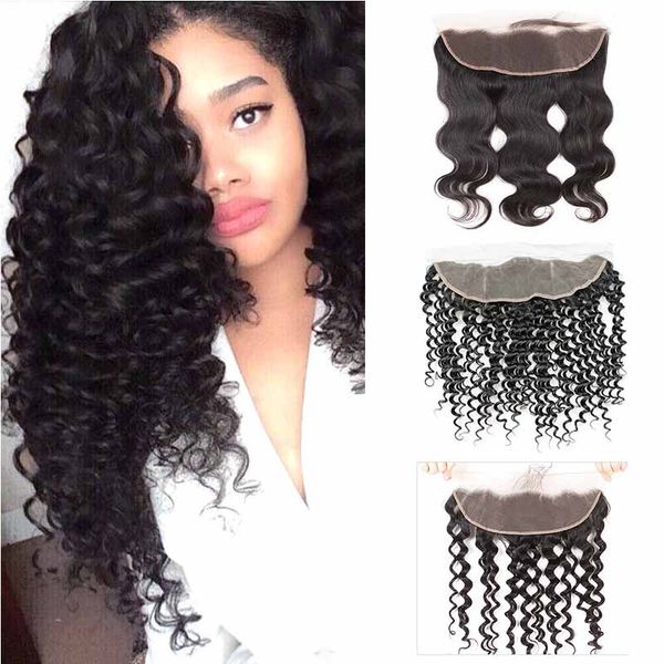 

малайзии глубокая волна воды человеческих волос топ 13x4 кружева фронтальное закрытие бразильский объемная волна девственные волосы кружева, Black;brown