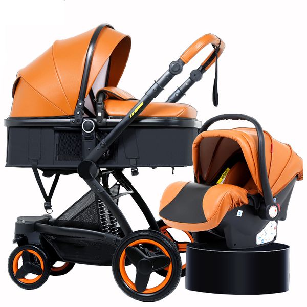 

baby stroller eco leather pu 2in1 safety seat high landscape stroller can sit. lay folded two-way baby ing