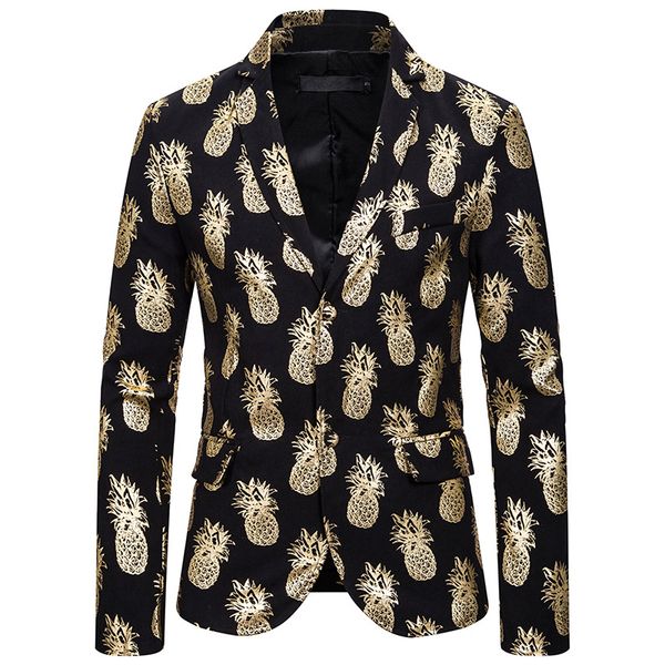 

luxury fruit bronzing print single breasted suit jacket men notched lapel slim fit mens blazers party wedding prom blazer hombre, White;black