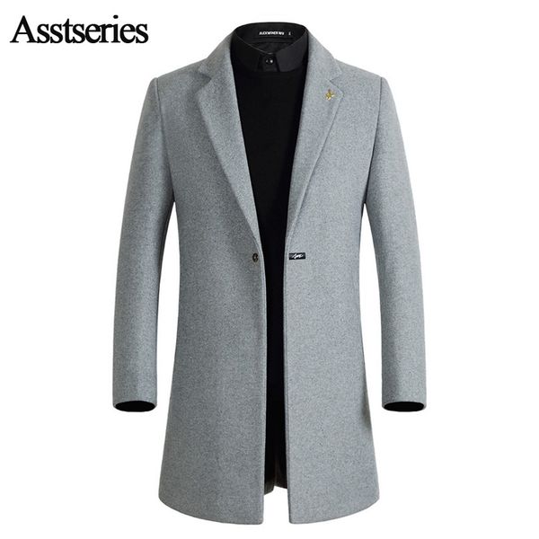 

thick new fashion brand-clothing jacket wool coat men business casual single breasted long wool & blends winter men coat 180wy, Black