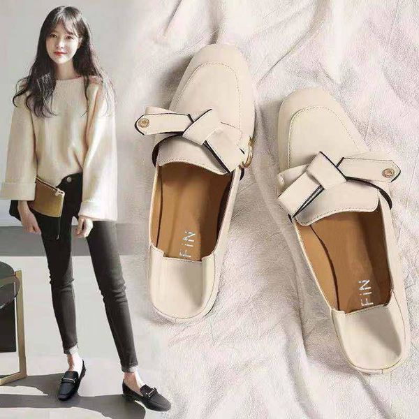 

women shoes spring summer fashion square head bow casual shoes buckle loafers woman flats slippers ladies zapatos de mujer, Black