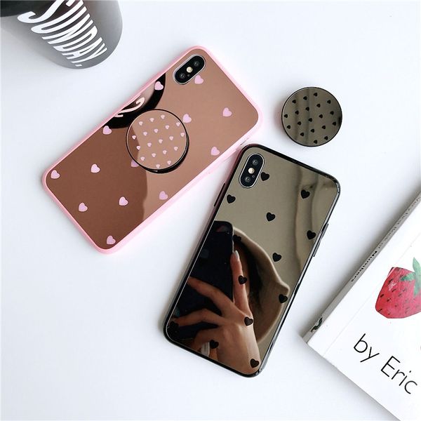 

iphone case rings back mirror phone case with ring holder for iphone x xs max xr 6 7 8 6s plus soft tpu protective case back cover wholesale