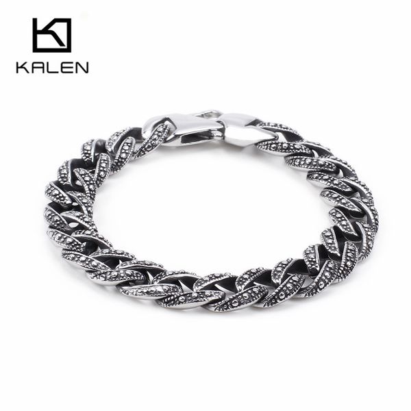 

kalen 22.5cm stainless steel link chain bracelets for men vintage 12mm width chunky hip hop hand chain bangle male jewelry, Golden;silver