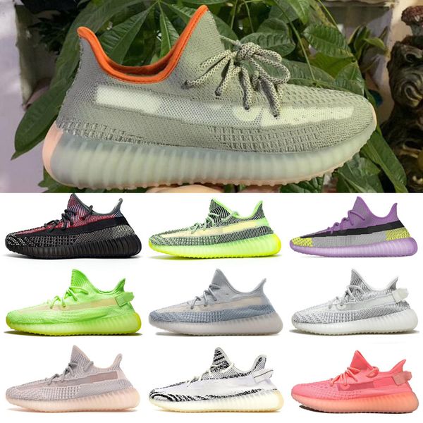 

kanye west yecheil yeehu running shoes glow green black 3m reflective antlia citrin cloud white trainers sneakers with box stock x tag, White;red