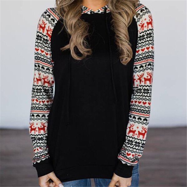 

hoodies women long sleeve sweatshirts hoodies and sweatshirt pullover women deer print sweatshirt womens hooded top, Black