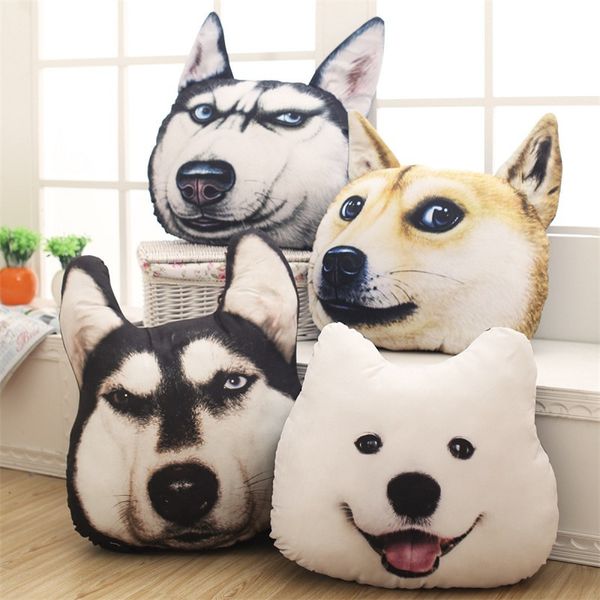 Caldo nuovo 3d 38 cm*35 cm samoyed husky cognone bambole di peluche bambole di divano cuscinetto per animale divano decorativo regalo di compleanno creativo c18112201