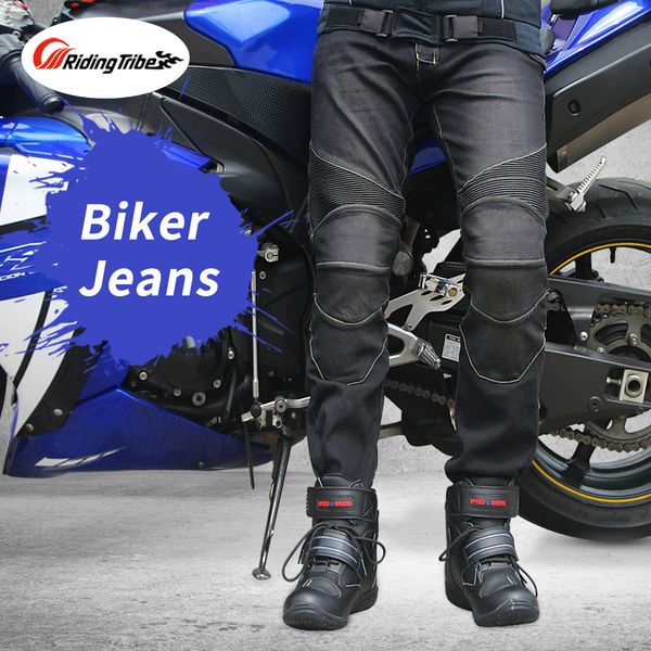 

riding tribe motorcycle men's biker jeans protective gear motocross motorbike racing breathable pants straight trousers hp-11, Black;blue