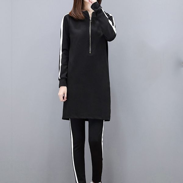 

fashion autumn women sets show thin long sleeve hoodie and pants fit black plus size casual women sets clothing two piece, White