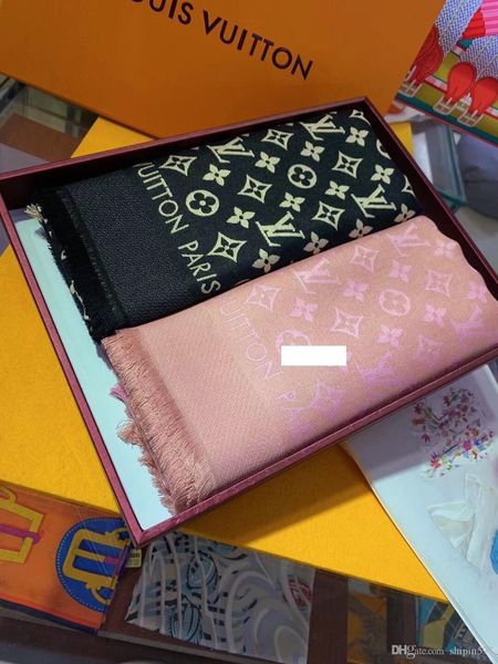 

autumn winter new scarf boutique fashion brand women's wear classic letter jacquard scarf, silk wool blended scarf 70% wool 30% silk sc, Blue;gray