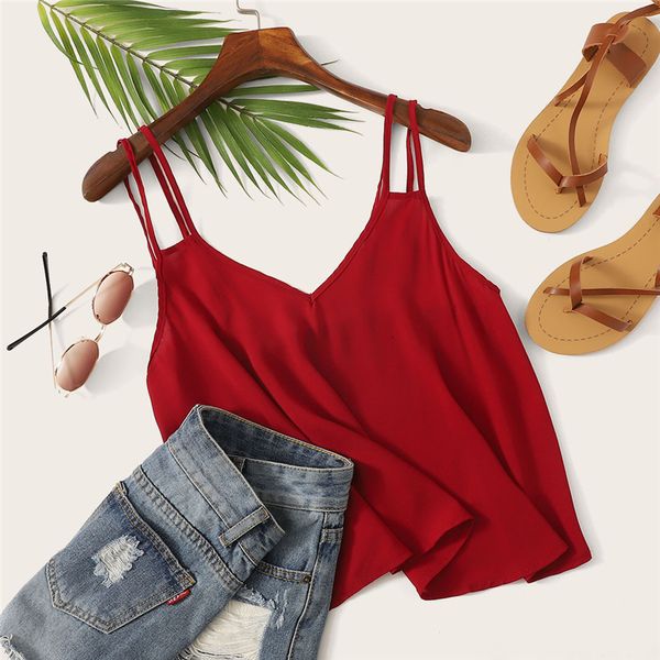 

womens fashion tank woman tanks burgundy casual backless camis solid double strap cami vest modern lady highstreet women, White