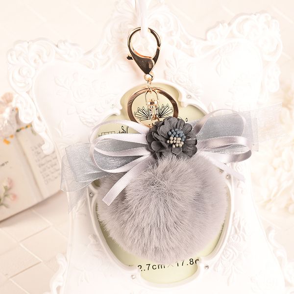 

new arrival fashion flower key chain bowknot keychains cute plush key ring women handbag charm pendant keyrings girls trinket, Silver