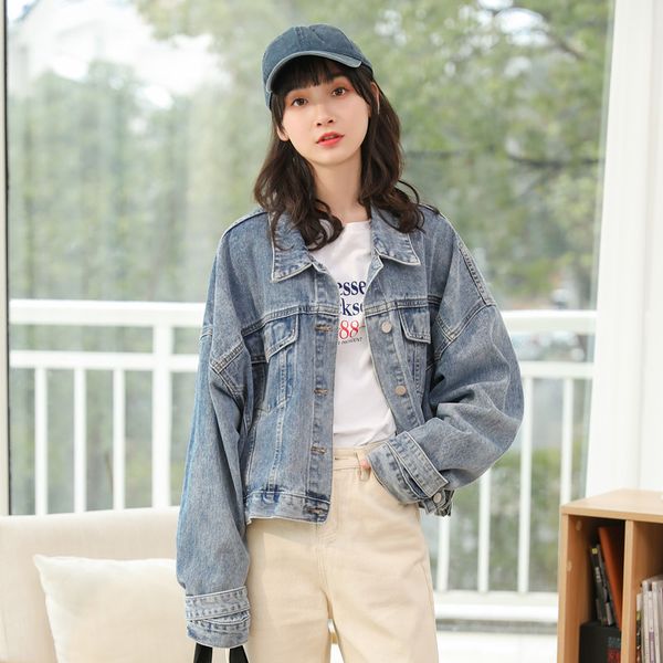 

2019 denim jackets for women boyfriend style long sleeve lace up jeans jacket denim jacket loose spring autumn coats jeans, Black;brown