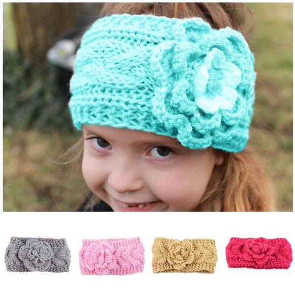 13 Farben Kinder Winter Stricken Häkeln Stirnbänder Baby Bandanas Blumen Geflochtenes Kopftuch Kinder Blumen Kopfbänder Haarschmuck