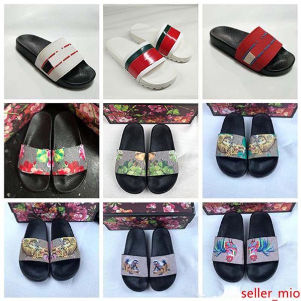 

2019 дизайнер резиновые сандалии новый цветочный парчи мужская мода тапочки красные белые зубчатые днища вьетнамки женщин слайды повседневны