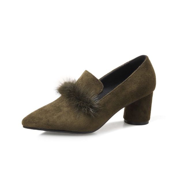 

womens square med heels shoes pointed toe suede faux fur office work dress pumps 2019 spring fashion shoes black 34-43