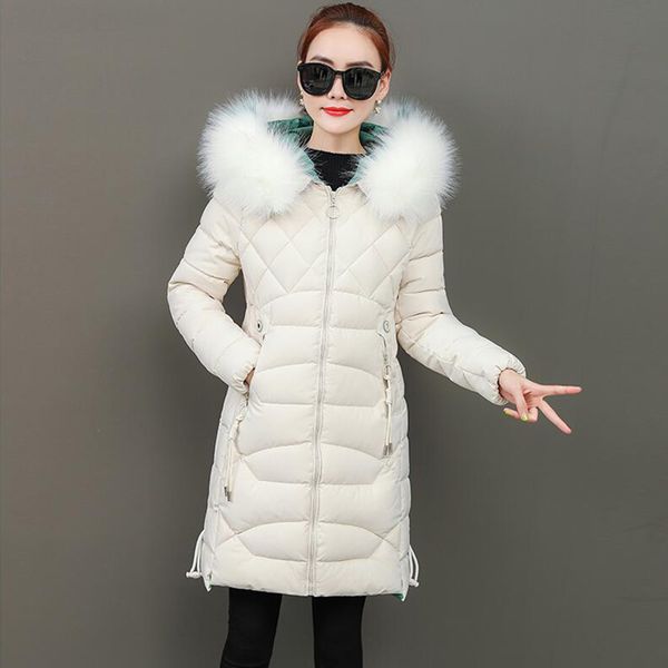 

2019 new autumn winter women fur collar hooded coat thicken down cotton parka fashion plus size letter embroidery coat cc1212, Black