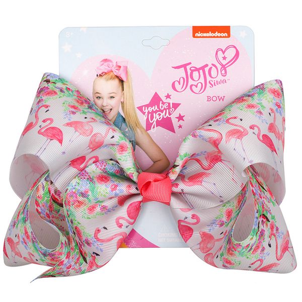 

jojo siwa hair bows 9 colors flamingo printed jojo bows with clip hair accessories for girls 8 inch large hair bow dhl ss208, Slivery;white