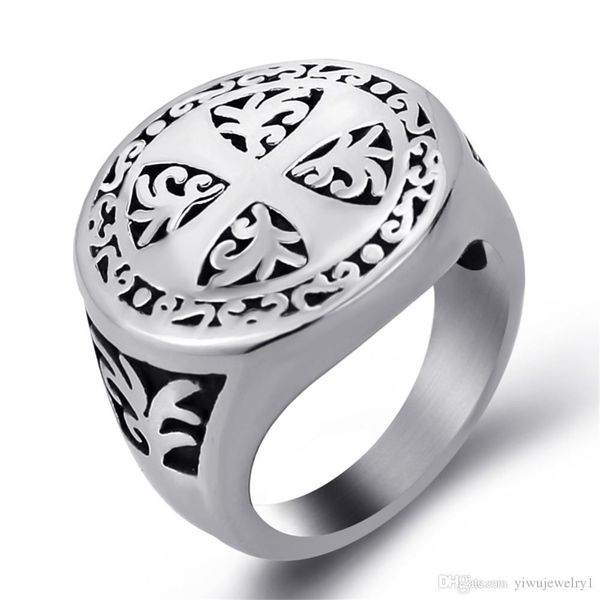 

2018 new mens celtic flower cross solid 316l stainless steel ring fashion punk ring us size 7-14, Silver