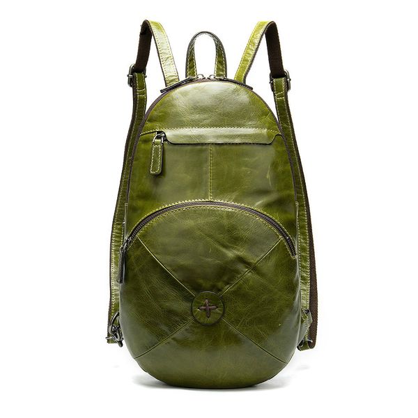 

green lapbackpack genuine leather small bookbag casual shopping bag water resister heavy duty rucksack hat style