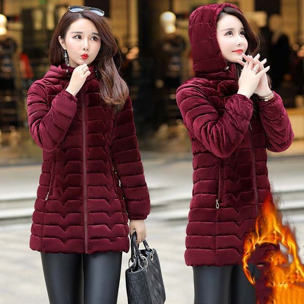 

women's down & parkas winter warm hooded cotton coat 2021 fashion slim thickening plus velvet casual ko315, Black