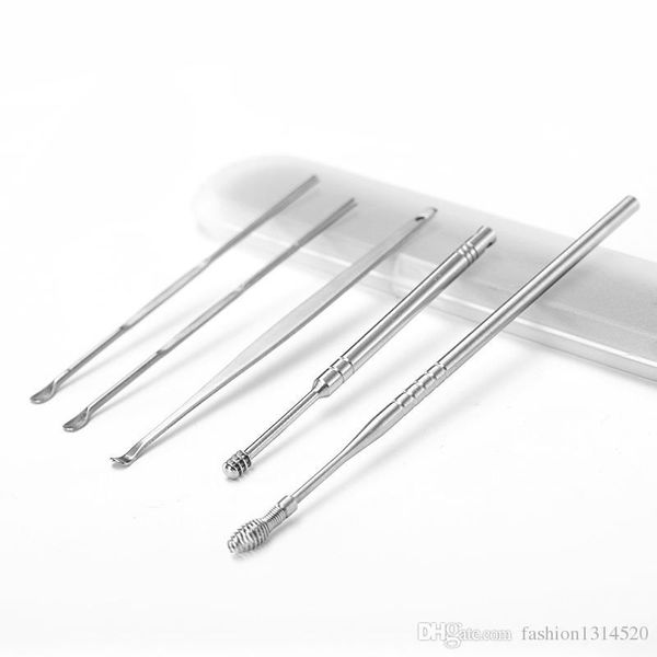

5pc ear pick curette wax earpick removal remover cleaner care earwax tool global hipping color ilver