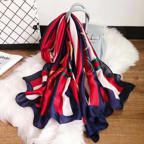 

2019 new 90*180cm satin horse scarves 2019 small twill imitation silk scarves fashion head band scarf handbag decoration wholesale, Blue;gray